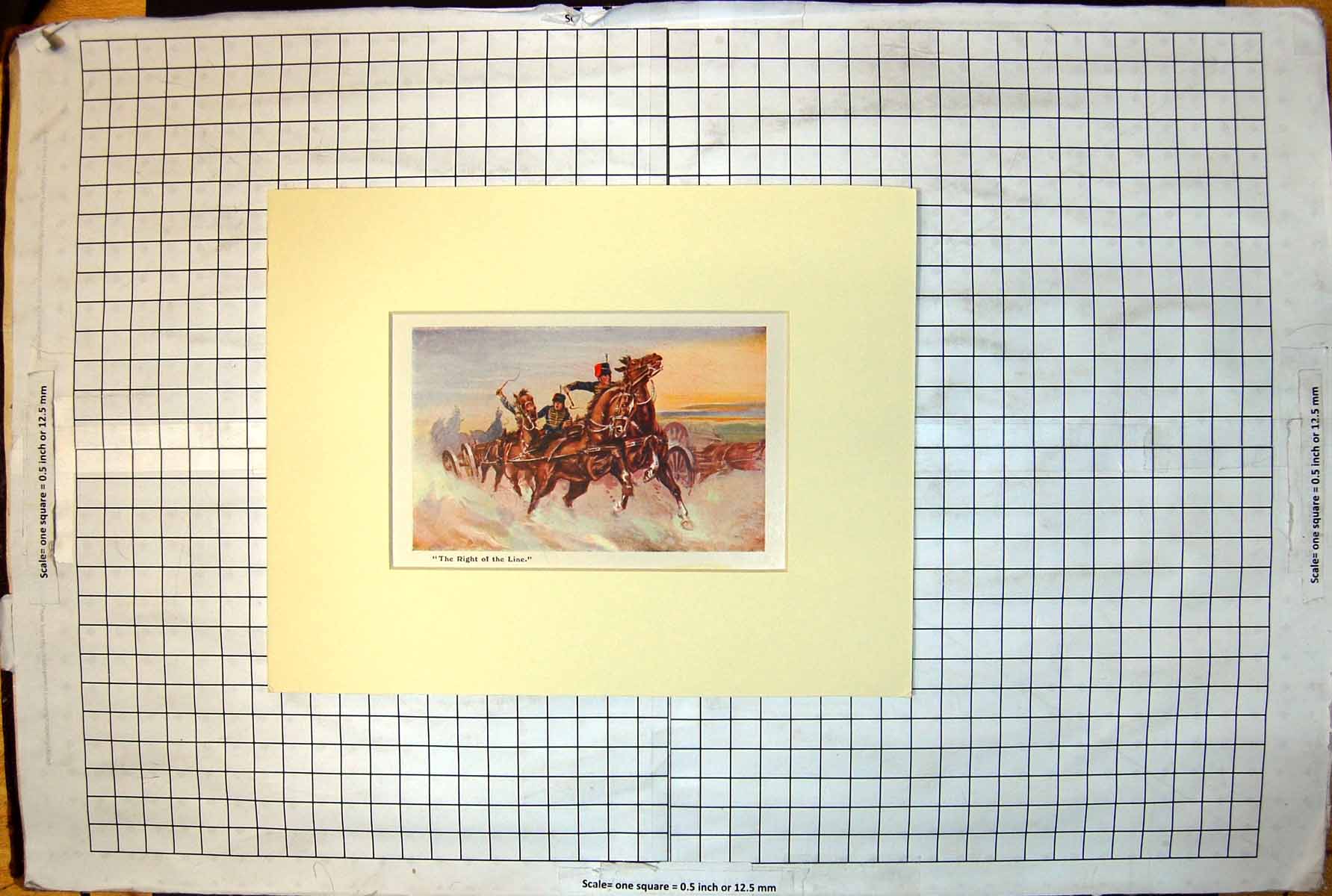 Original Old Antique Print Artillery Right Line Racing Horses Cart C 1915 20th