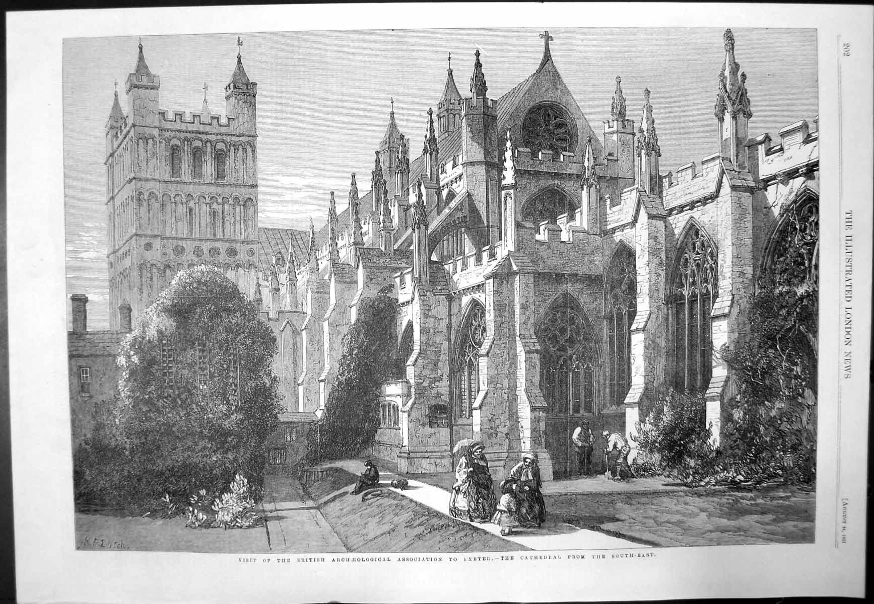 Old Print British Archaeological Association Visit Exeter Cathedral 1861 19th