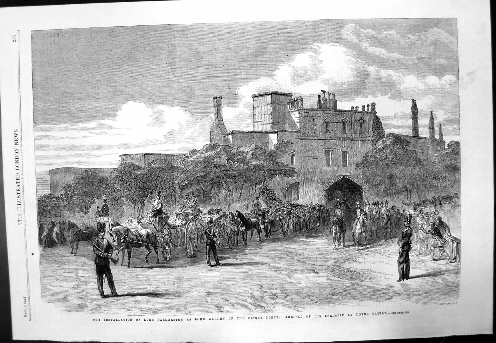 Antique Old Print Lord Palmerston Lord Warden Cinque Ports Dover Castle 1861