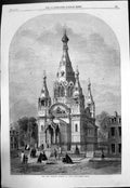 Original Old Antique Print New Russian Church Paris Church Attenders 1861 19th