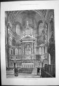 Original Old Antique Print New Reredos St Pauls Cathedral Interior 1888 19th