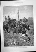 Original Old Antique Print Prussian Uhlans Guard Reconnaissance Duty 1888 19th