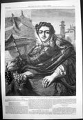 Antique Old Print Grapeseller T Phillip Flatous Collection Lady Grapes 1861