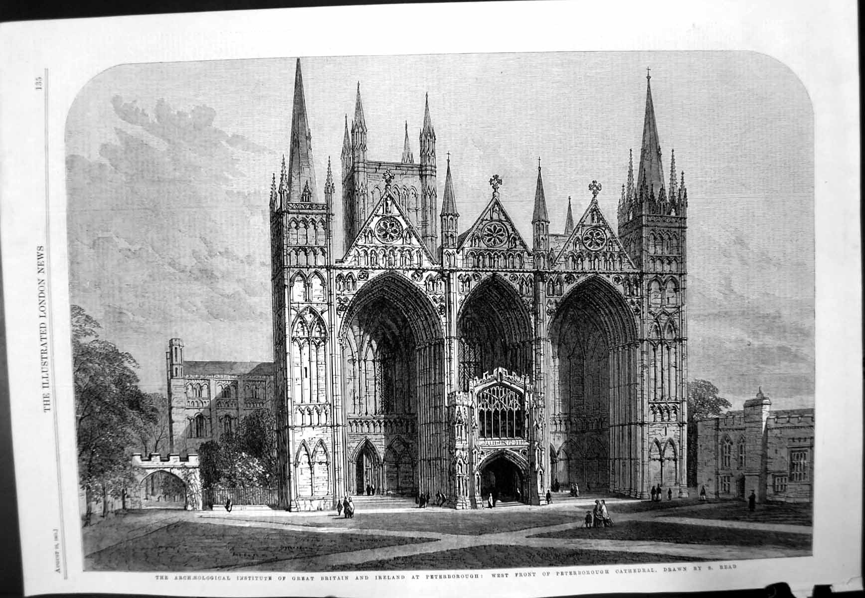 Antique Old Print West Front Peterborough Cathedral Archaeological Inst 1861