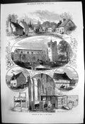 Antique Old Print Birthplace John Bunyan Elstow Church Relics Cottage 1874 19th