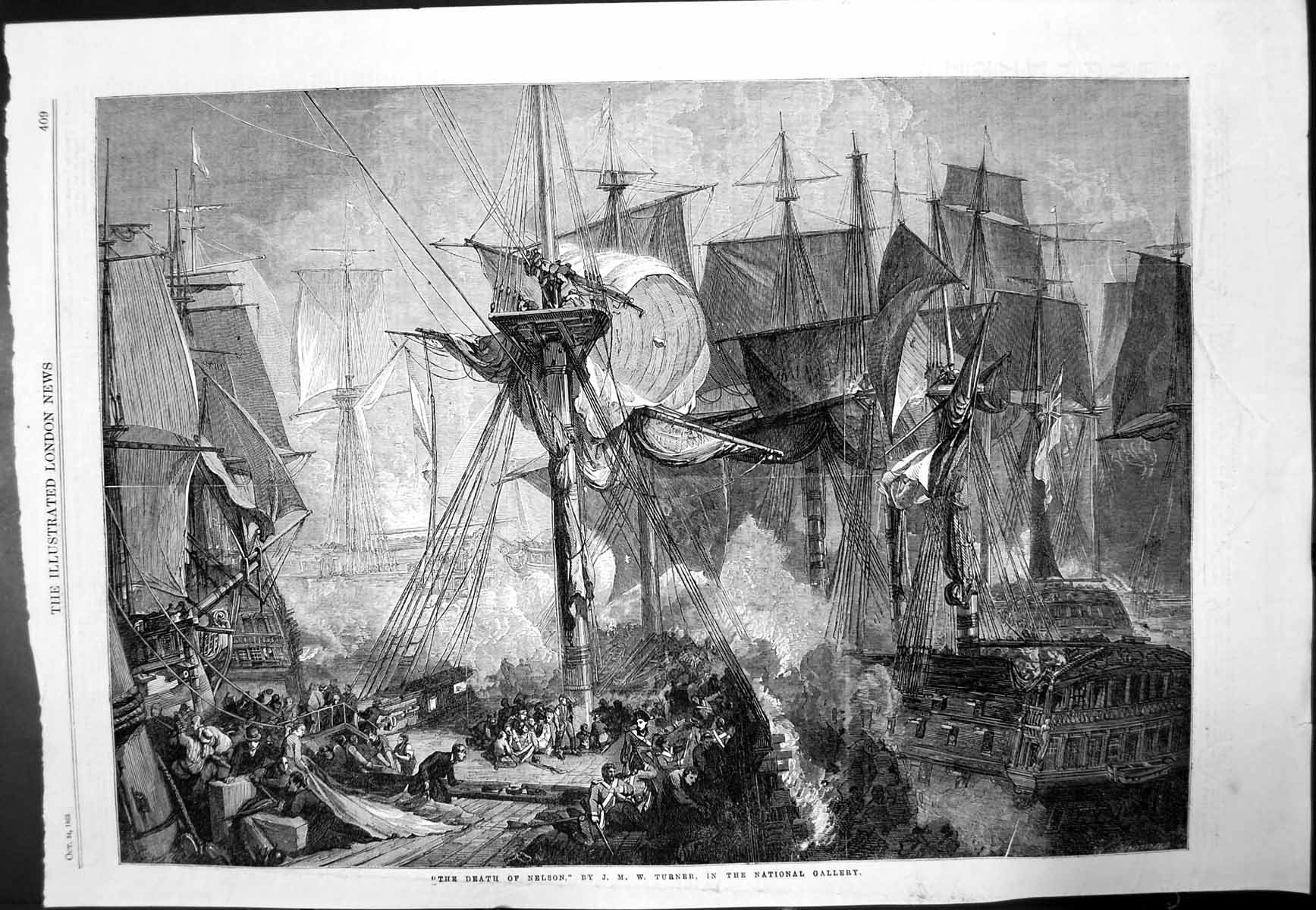 Antique Old Print Death Nelson J Turner National Gallery Ship Sailors 1863 19th