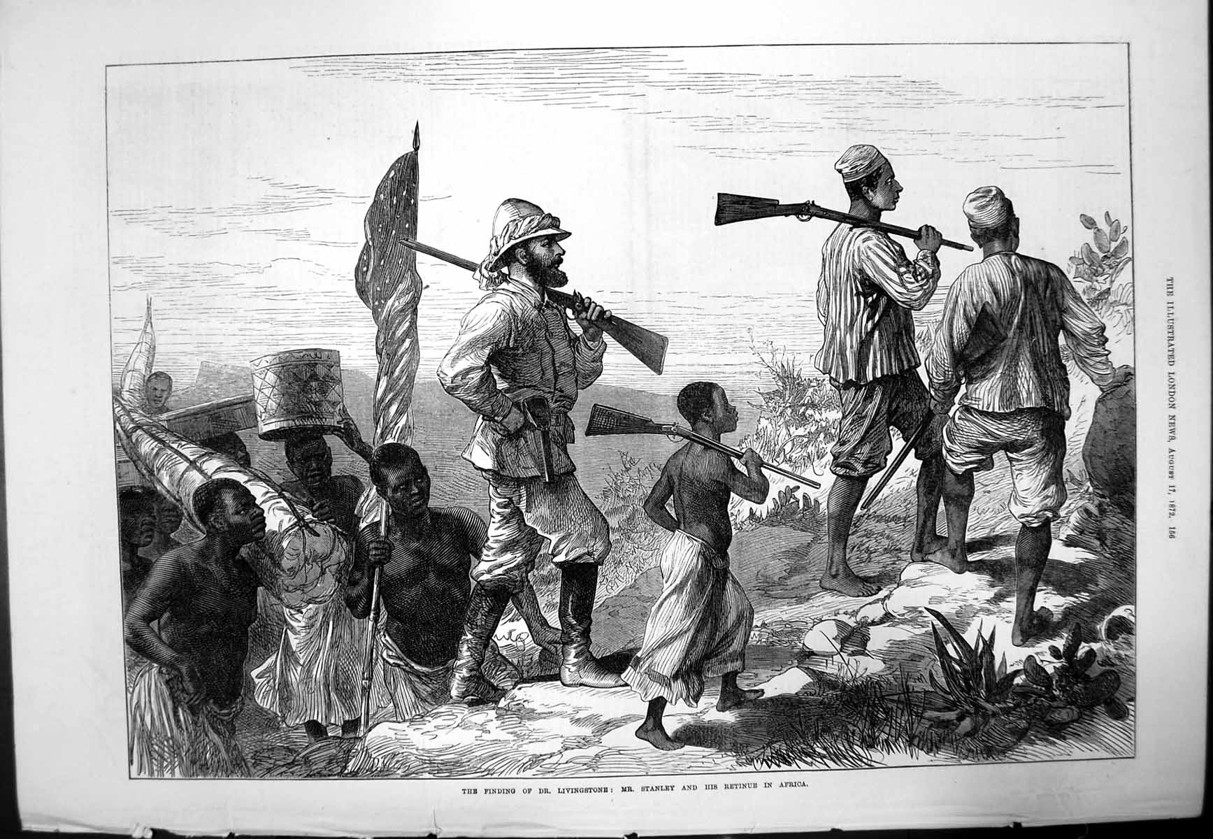 Old Antique Print Finding Dr Livingstone Mr Stanley Retinue Africa 1872 19th