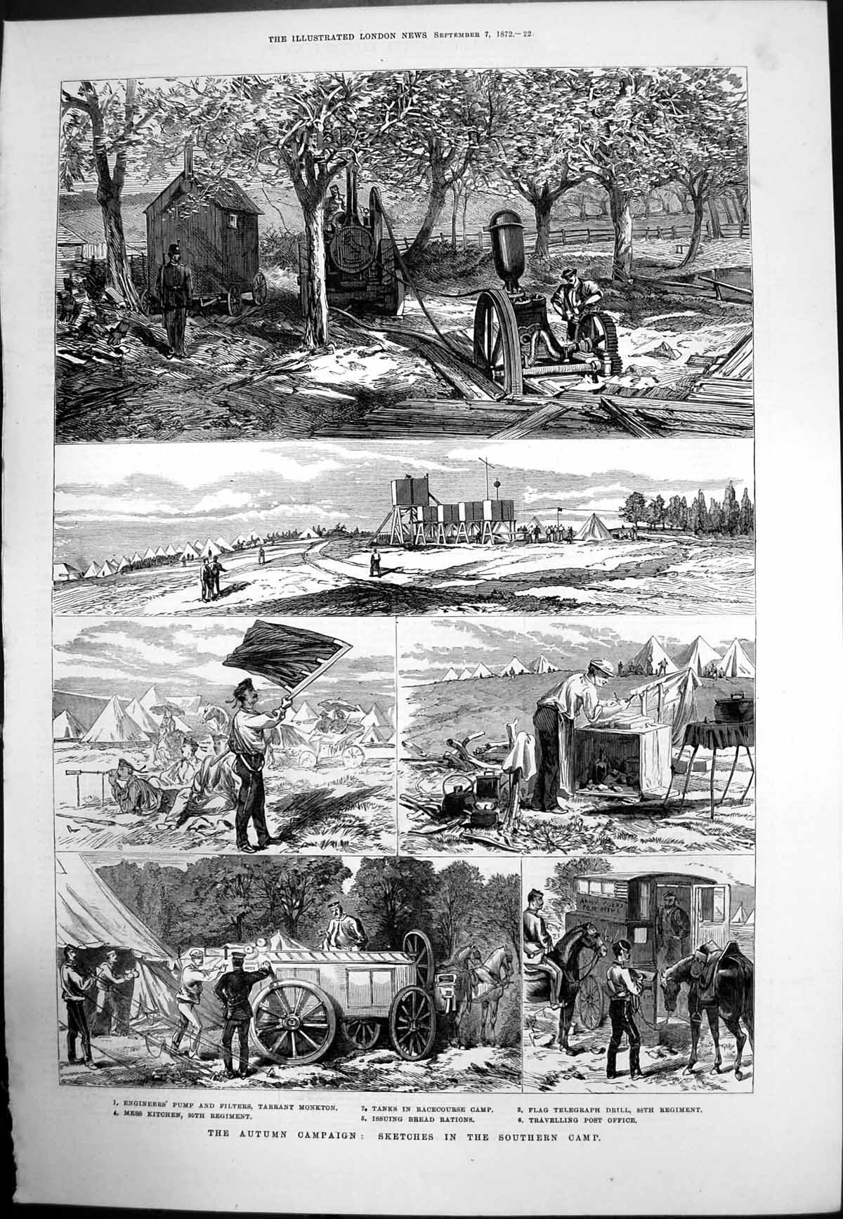 Old Antique Print Autumn Campaign Southern Camp 95Th Regiment Tanks 1872