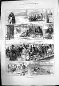 Old Antique Print Sketches Margate Sands Fort Cliffs Seaside Batheing1872 19th