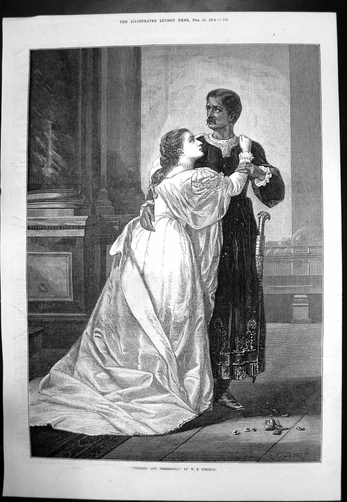 Old Antique Print Othello Desdemona Ws Herrick In Each Others Arms 1874 19th