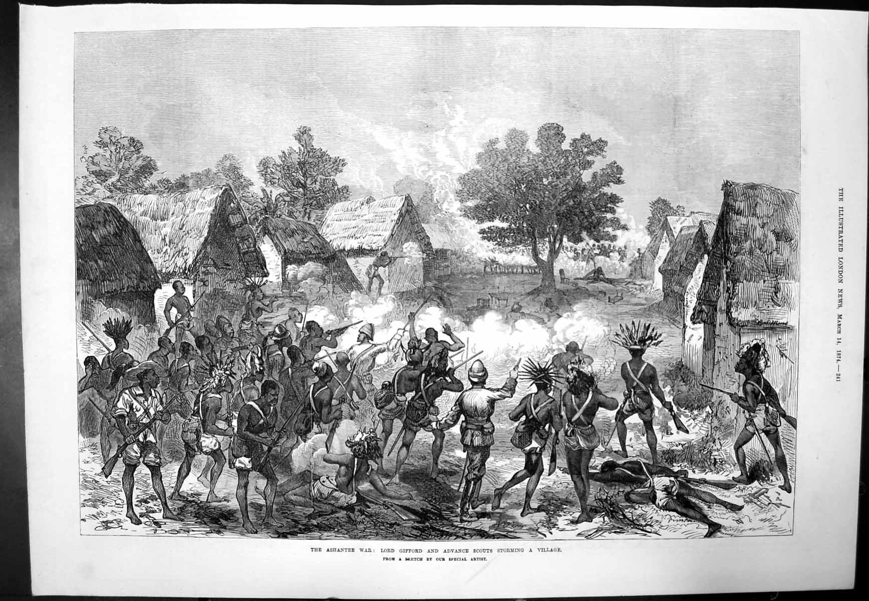 Antique Print Ashantee War Lord Gifford Advance Scouts Stormingvillage1874 19th
