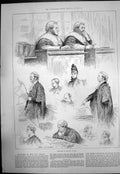 Antique Old Print Sketches Law Courts High Court Justice Queens Bench 1888 19th