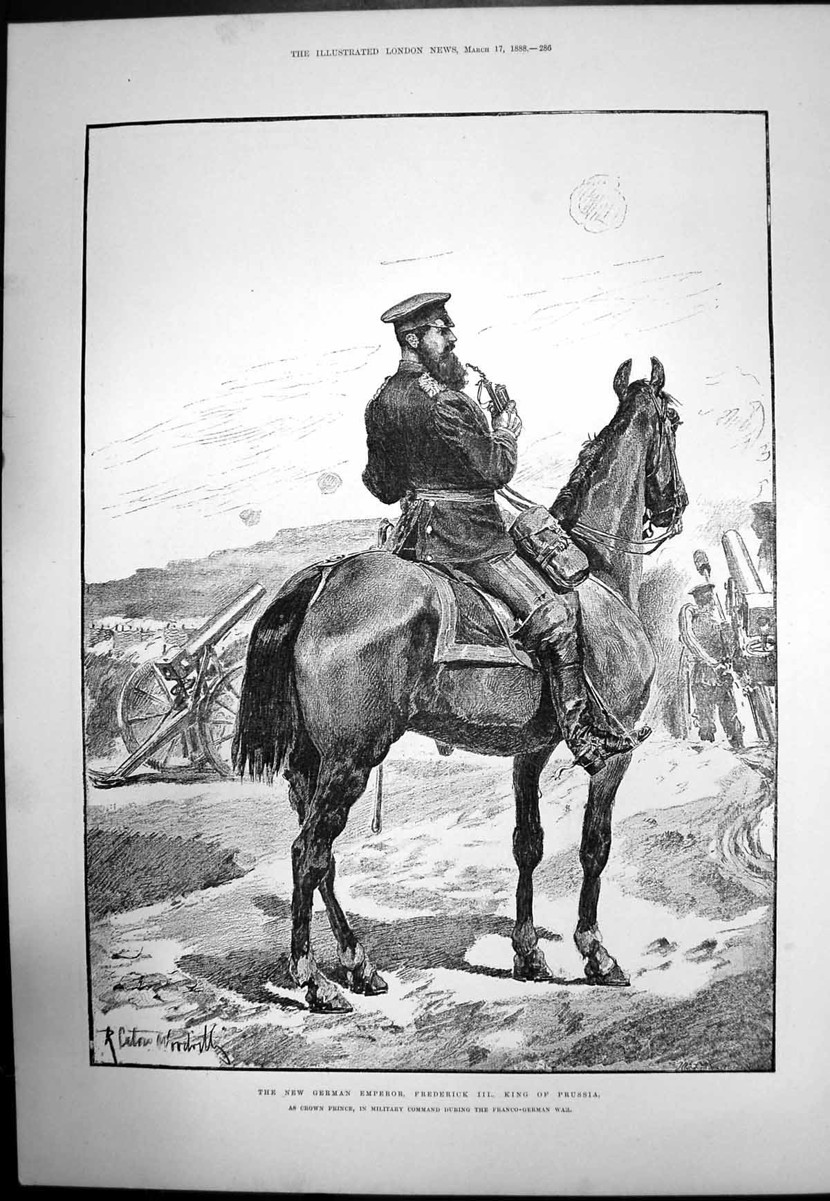 Old Print New German Emperor Frderick 111 King Prussia Crown Prince 1888