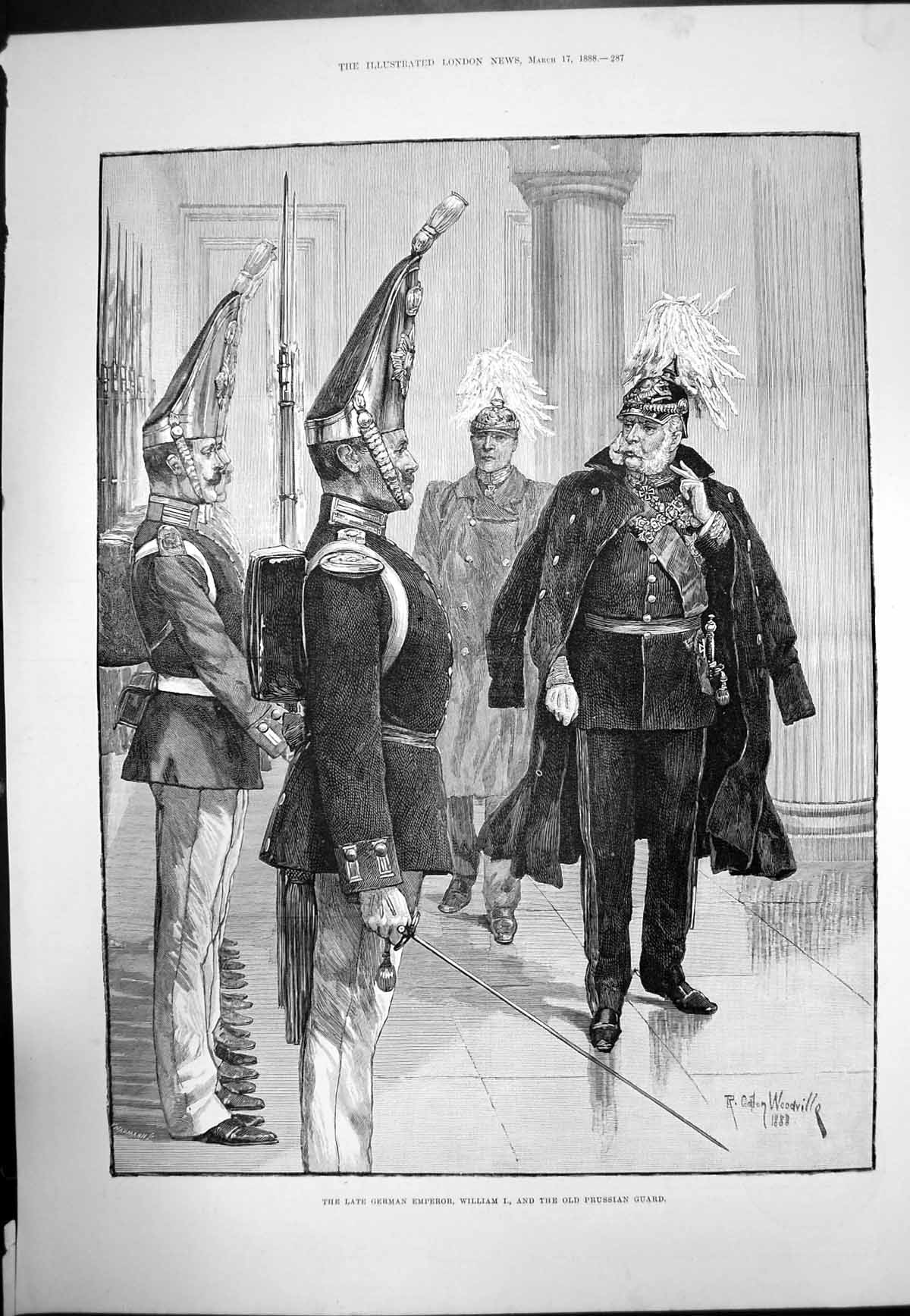 Original Old Antique Print Late German Emperor WilliiamPrussian Guard 1888