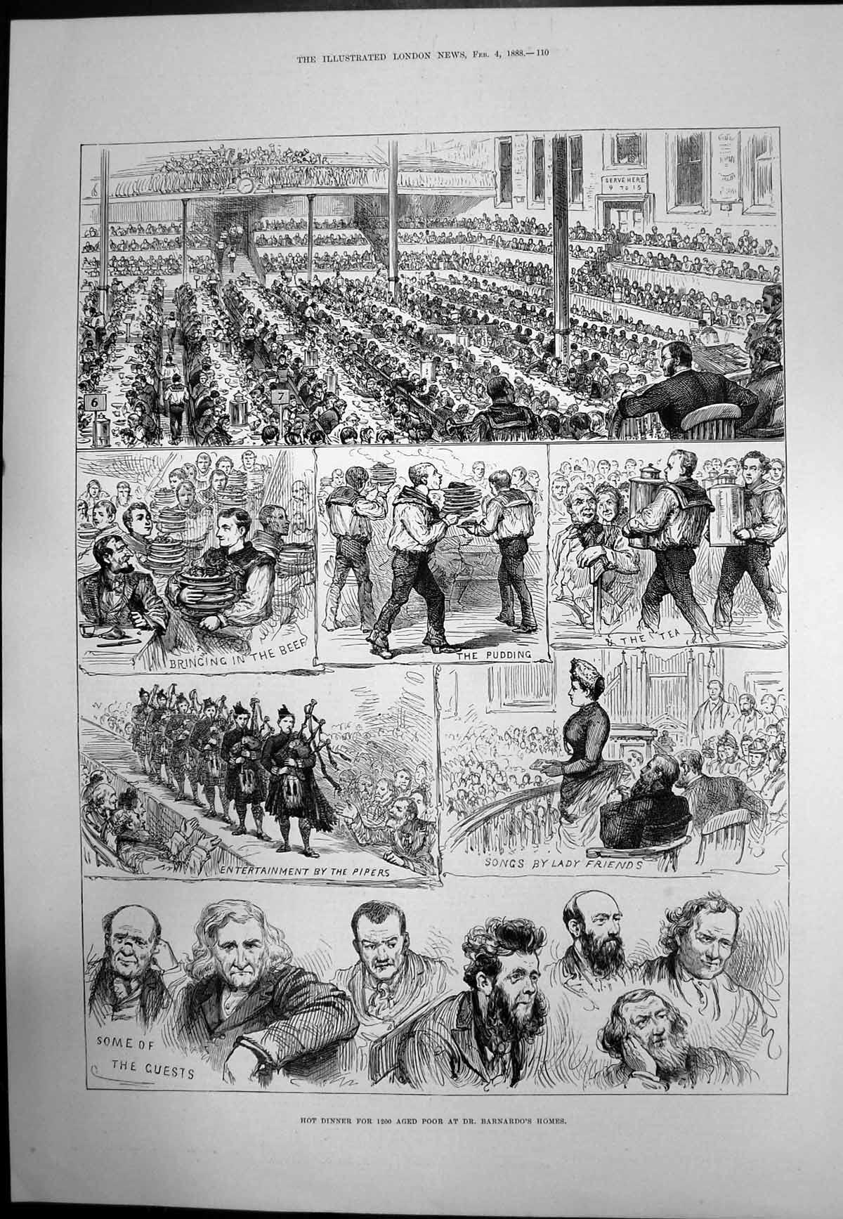 Old Antique Print Hot Dinner For 1200 Aged Poor Dr Barnardos Homes 1888
