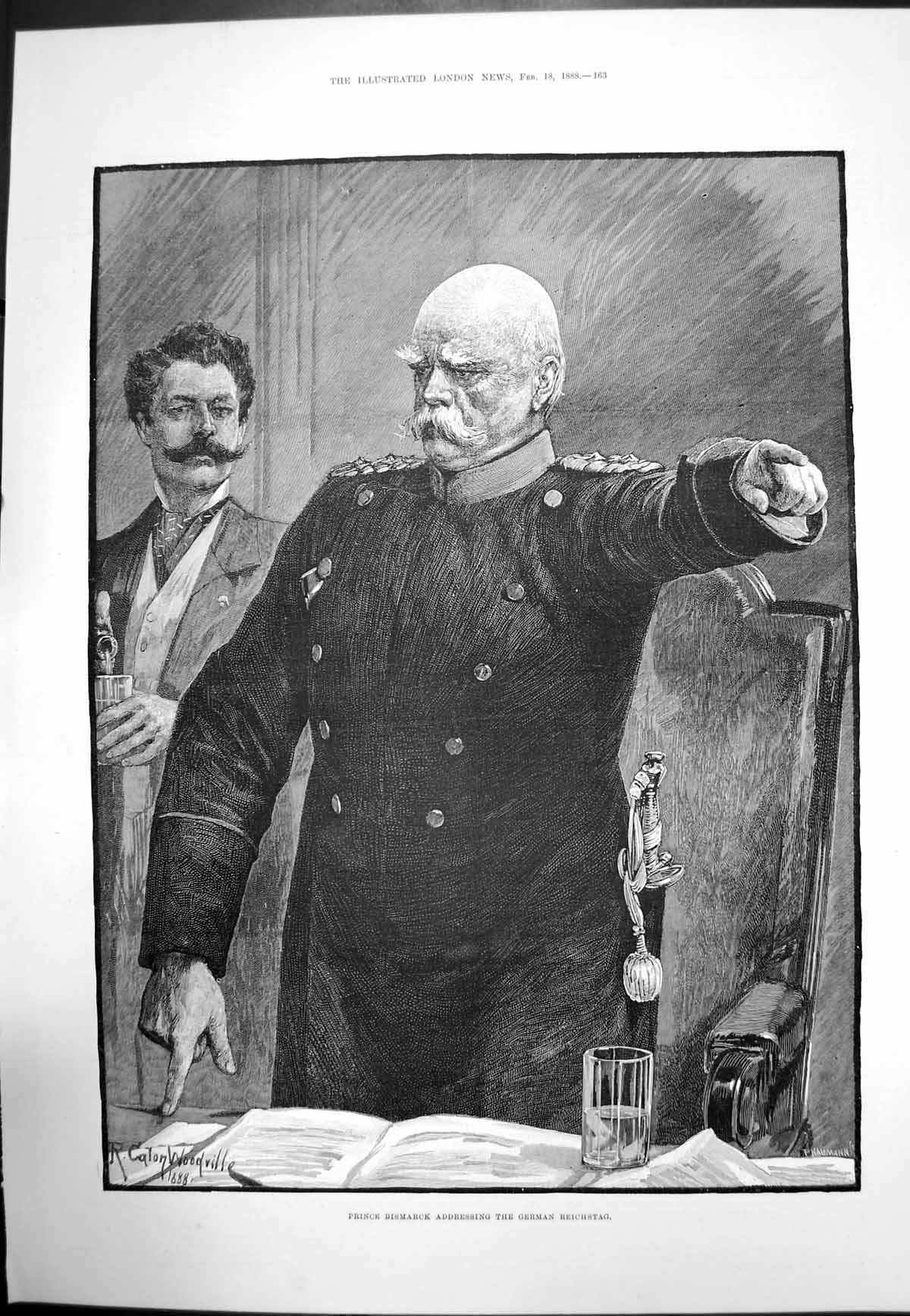 Original Old Antique Print Prince Bismarck Addressing German Reichstag 1888