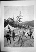 Original Old Antique Print Camp Russian Infantry Line Advance Guard 1888 19th