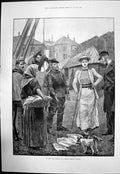 Antique Print Cheap Lot French Fishing Village Fish Lobster Fishermen 1891 19th