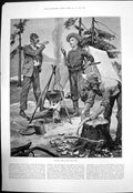 Antique Old Print Holiday Time Wild West Camp Fire Fish Axe Stetson Hats 1891