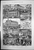 Antique Old Print Manchester Hotel Aldersgate Wine Cellars Drawing Room 1891