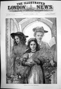 Antique Old Print Preparing For Harvest ThanksgivingWomen Corn Fruit 1891