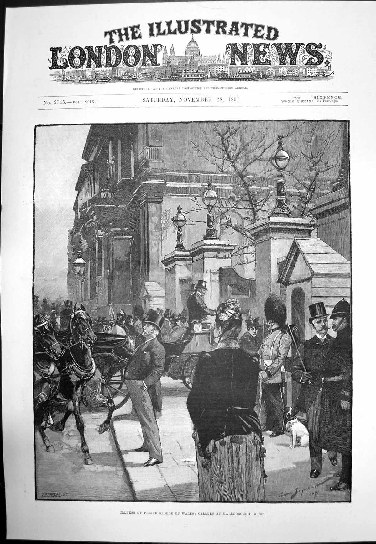 Antique Old Print Illness Prince George Wales Callers Marlborough House 1891