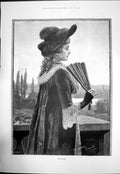 Old Antique Print Expectation Ch Sydney Cowell Lady Hat Fan In Hand 1891 19th