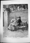 Antique Print Walls Have Ears Gordon BrowneGirls Looking Over Wall 1891