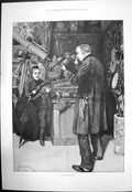 Old Antique Print An Anxious Moment A Forestier Man Checking Violin 1891 19th