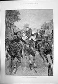 Antique Old Print Bolted R Caton Woodville Scene Bois De Boulogne Horses 1891
