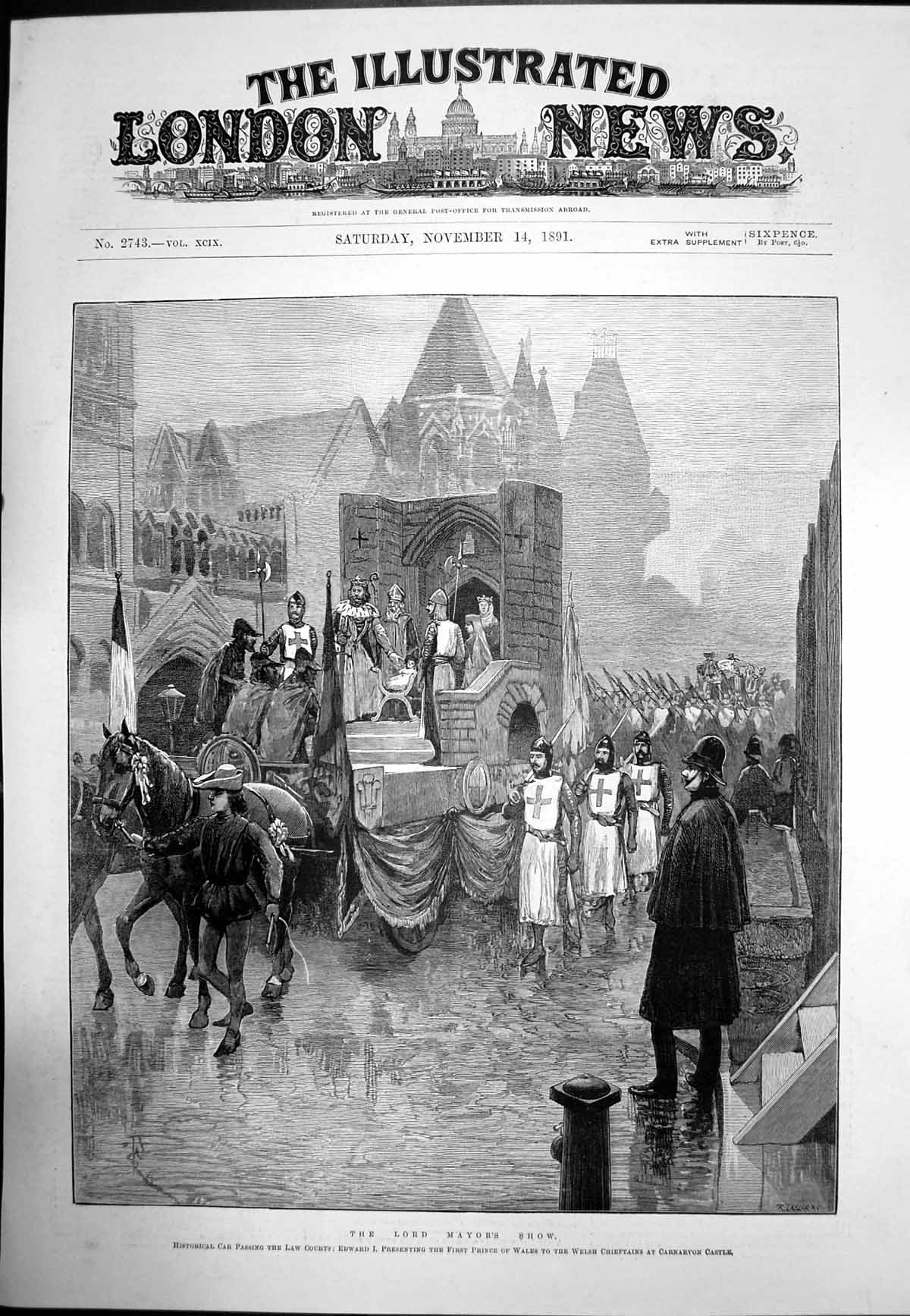 Antique Print Lord Mayors Show Carnarvon Castle EdwardPrince Wales 1891