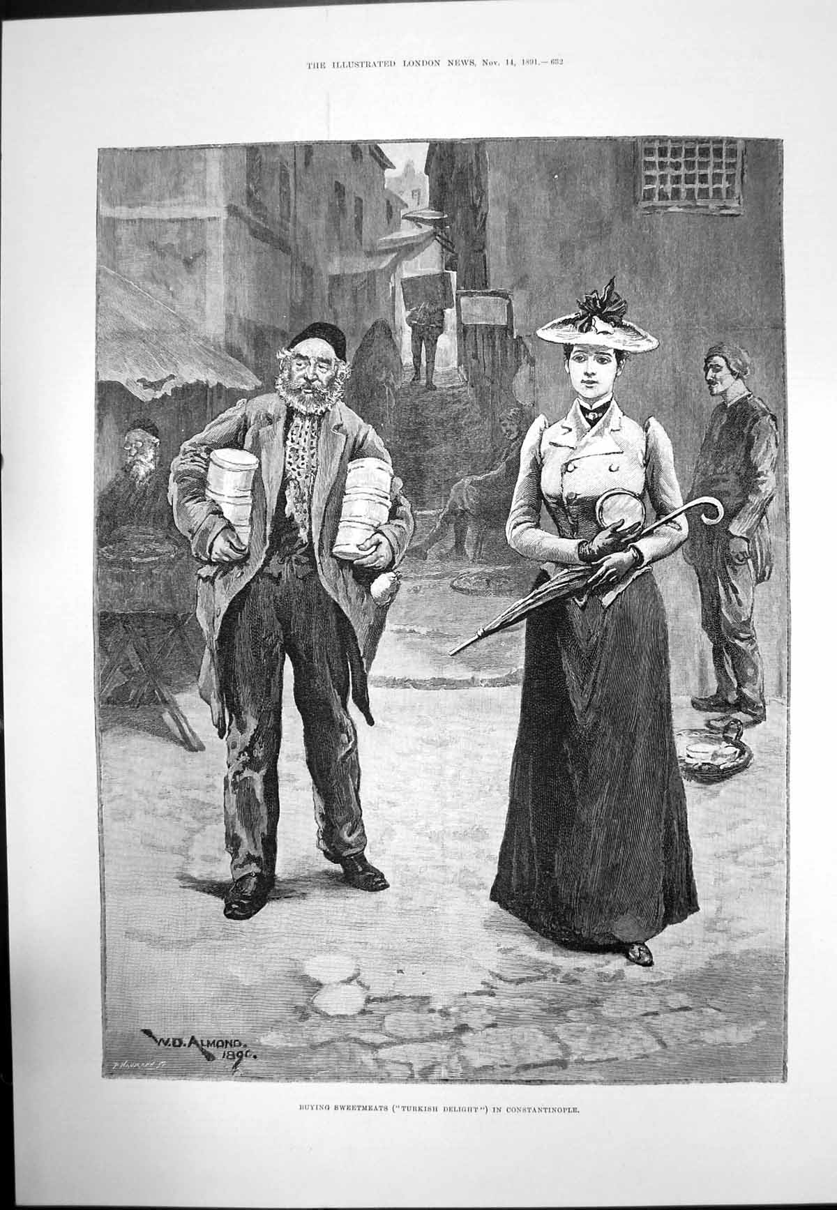 Antique Old Print Buying Sweetmeats Turkish Delight In Constantinople 1891 19th