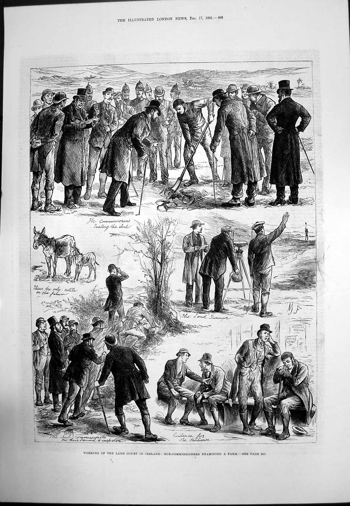 Antique Old Print Land Court Ireland Sub Commissioners Examining Farm 1881 19th