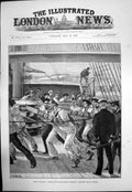 Antique Old Print Heave Together French English Seamen Assisting Cruiser 1891