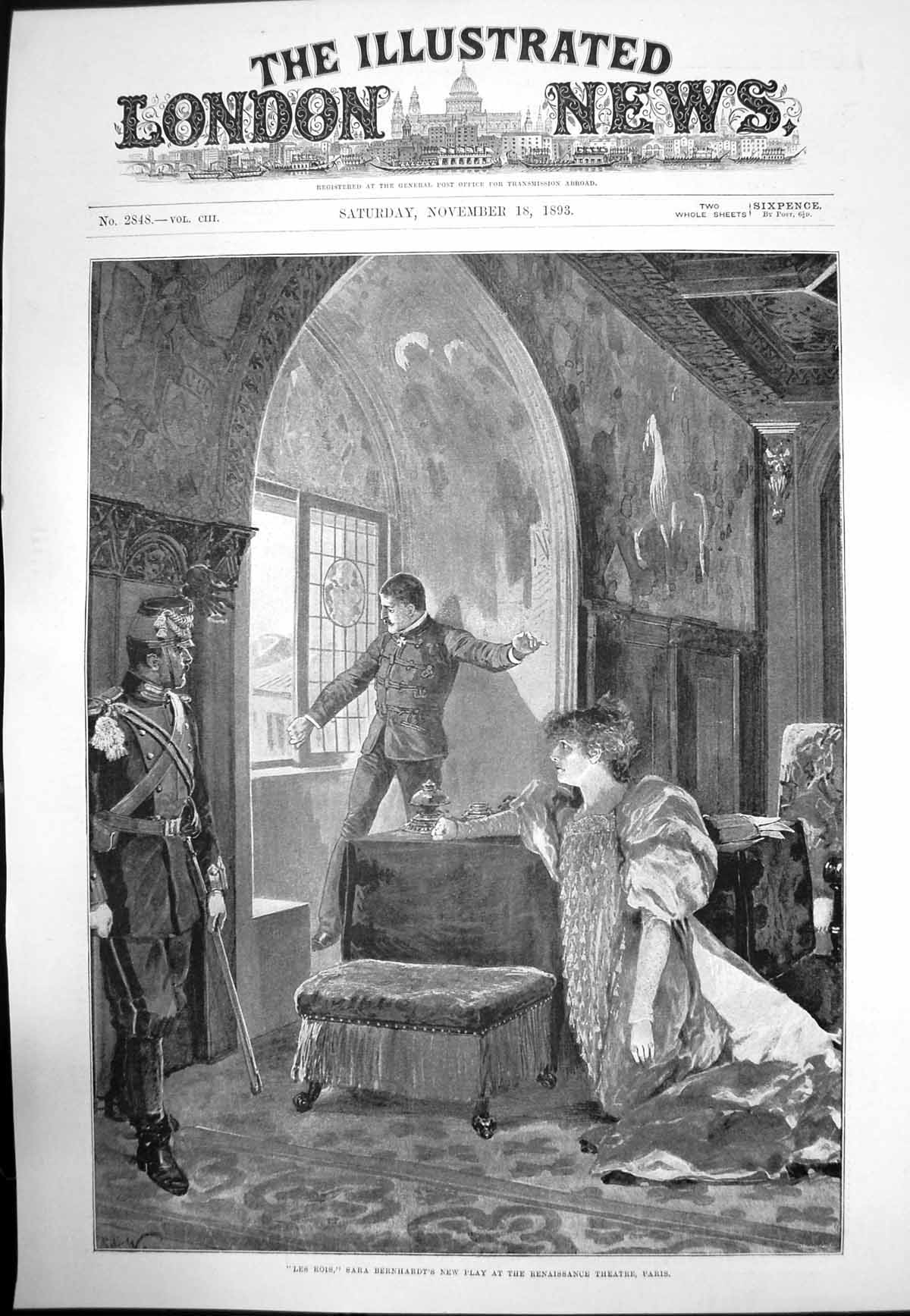 Antique Old Print Les Rois Sara Bernhardts New Play Renaissance Theatre 1893