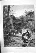 Original Old Antique Print Fate Christmas Goose Fox Cubs Eating Goose 1893 19th