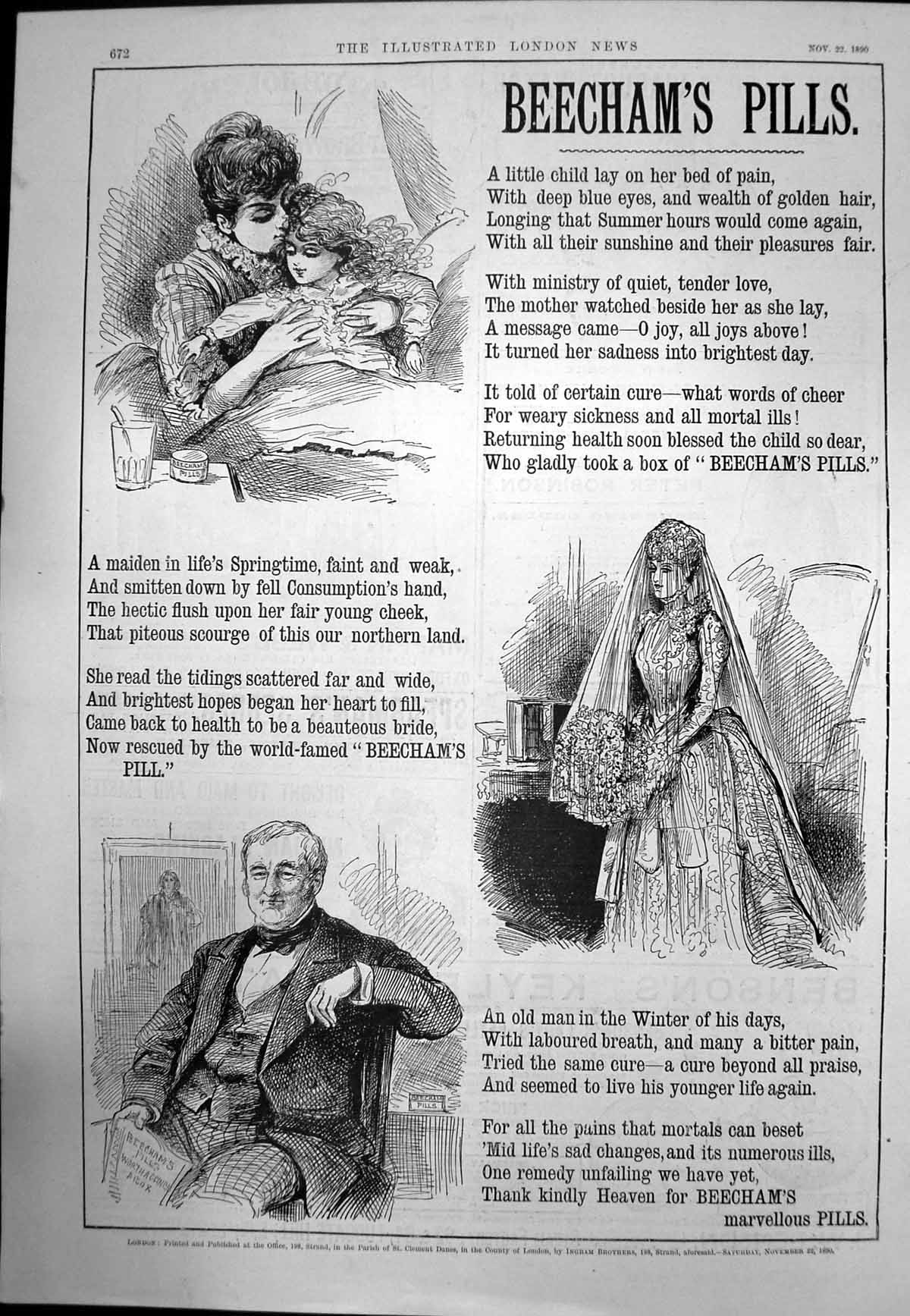 Old Antique Print Thank Kindly Heaven For Beechams Marvellous Pills 1890 19th