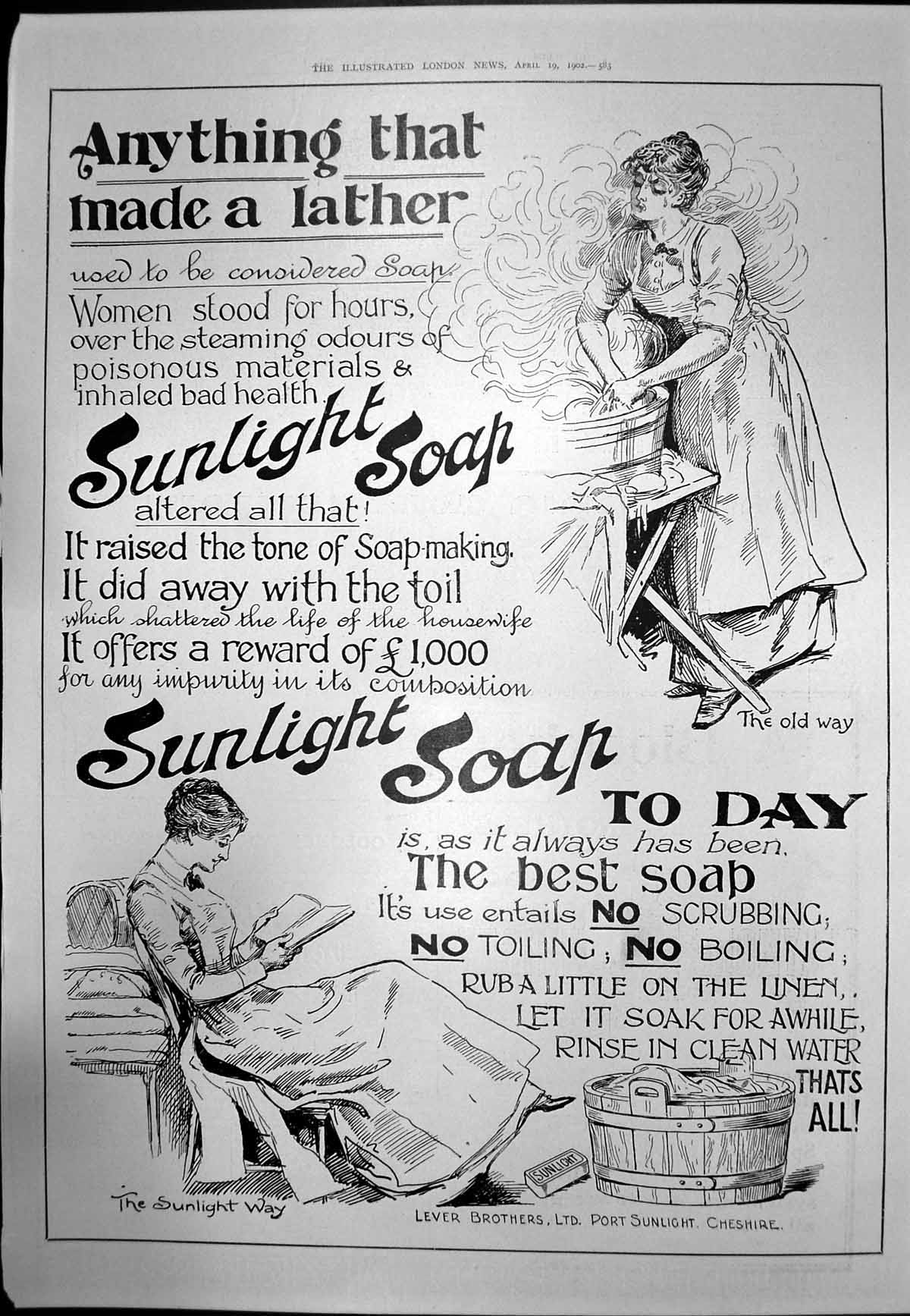 Antique Print Sunlight Soap Anything That Made A Lather Lever Brothers 1902