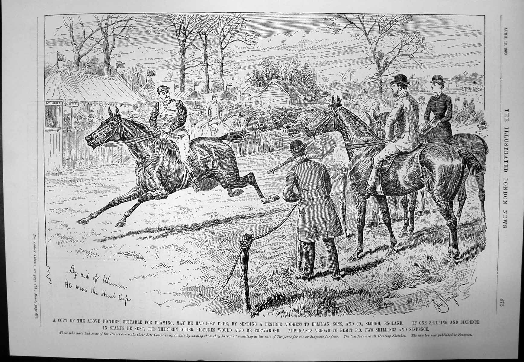 Old Print Advert For Ellimans Enbrocation Horse Rider Wins Hunt Cup 1890 19th