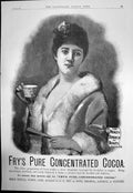 Antique Old Print Frys Pure Concentrated Cocoa Health Strength Beauty 1890 19th