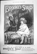 Antique Old Print Brookes Soap Monkey Brand For Pots Pans Mantels Marble 1890