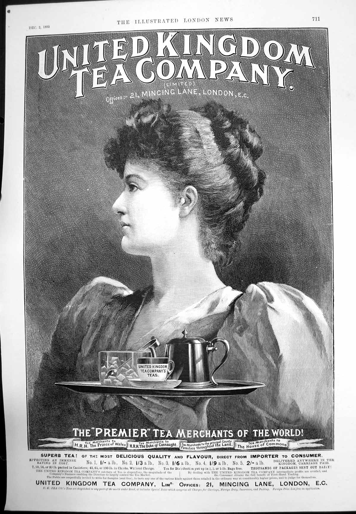 Antique Old Print United Kingdom Tea Company Delicious Quality Flavour 1893