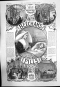 Antique Old Print Beechams Pills Medecine In Palace Cottage Study At Sea 1887