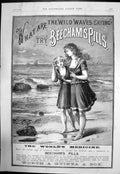 Original Old Antique Print What Are Wild Waves Saying Try Beechams Pills 1888