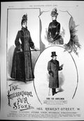 Antique Old Print International Fur Store Fur Lined Coats Gents Ladies 1888