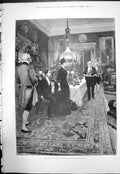 Original Old Antique Print Dining Room Stately Home Lady Gentleman Butlers 1888