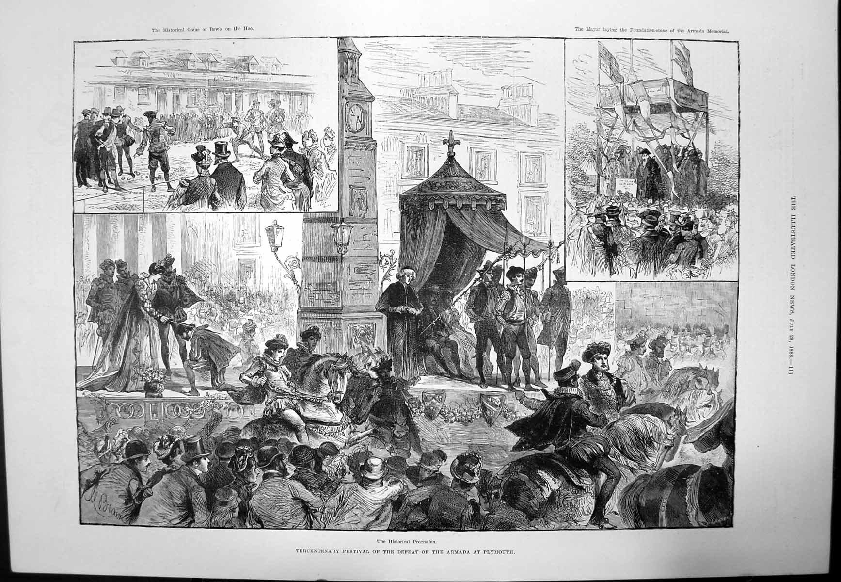 Antique Print Historical Procession Tercentary Defeat Armada Plymouth 1888 19th