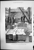 Antique Old Print Eddystone Lighthouse Stone Cutting Establishmentoreston1879