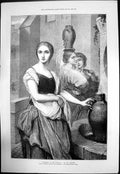 Antique Old Print Margaret At Fountain Ary Scheffer Bethnal Green Museum 1872
