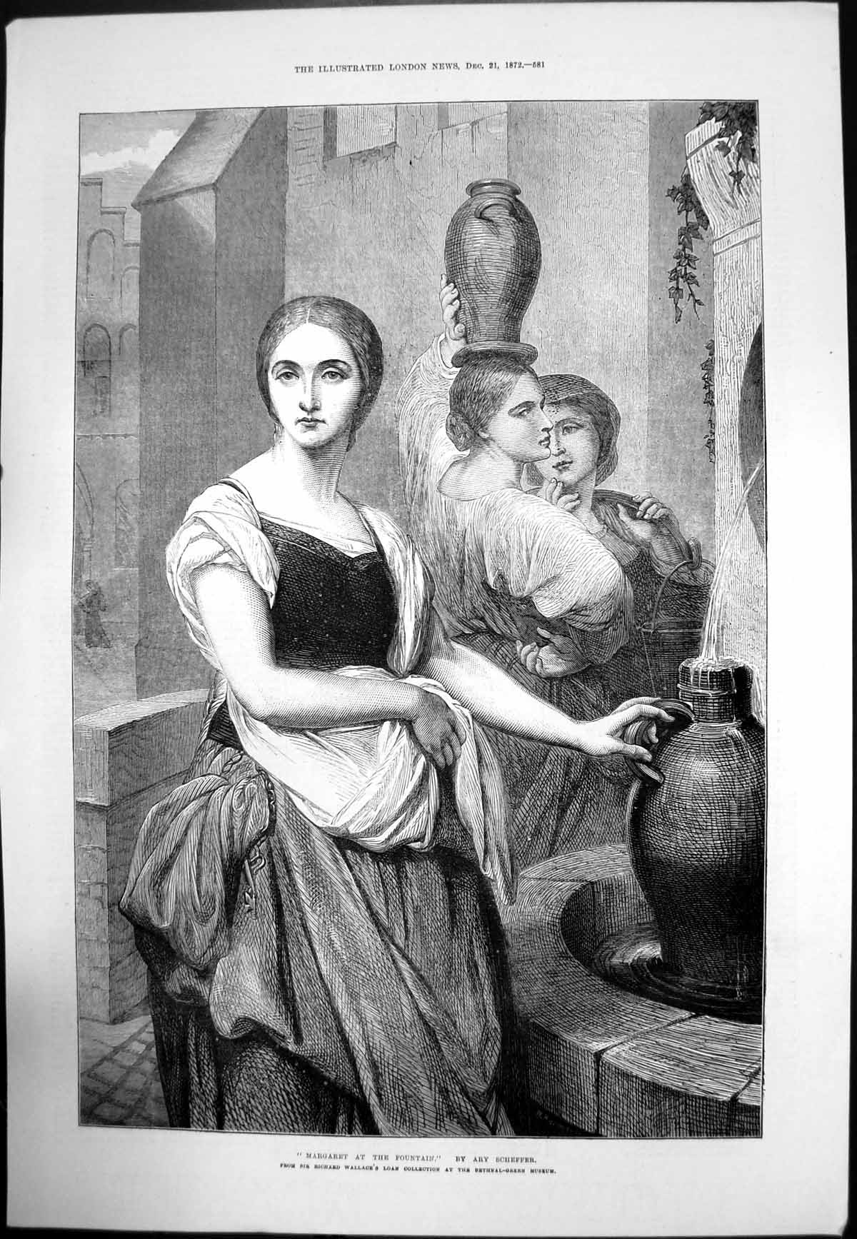 Antique Old Print Margaret At Fountain Ary Scheffer Bethnal Green Museum 1872